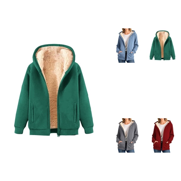 Hooded Sweatshirt Winter Warm Lined Sherpa Zipper Parka Jacket for Women