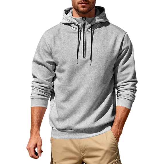 Hooded Sweatshirt for Men Stand Collar Half Zip Color Block Loose Style Sweatshirt Trendy Casual Athletic Fitness Long Sleeve Sweatshirt
