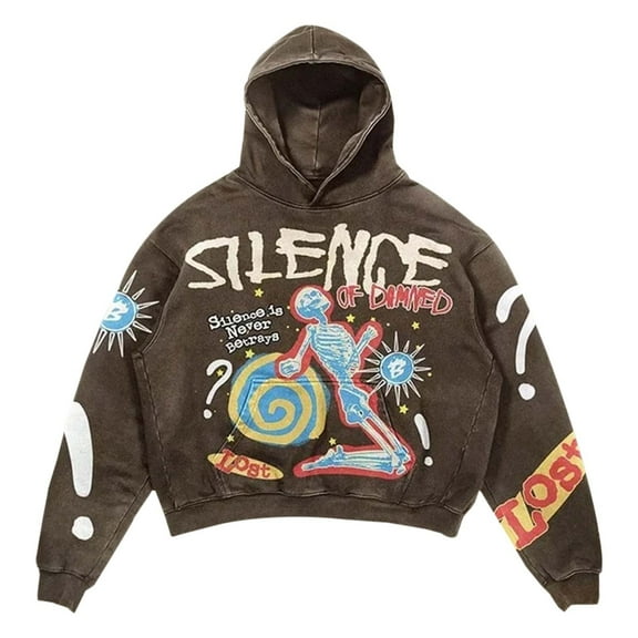 Hooded Sweatshirt for Women Crew Neck Graphic Printed Long Sleeve Hoodies Loose Fit Tops Casual Fall Y2K Pullover Shirt with Pocket