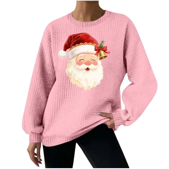 Hooded Sweatshirt for Women Fashion Loose Casual Christmas Printed Round Neck Long Sleeve Hoodless Sweatshirt