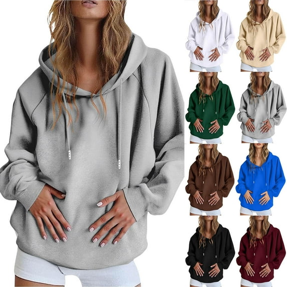 Hooded Sweatshirt for Women Long Sleeve Solid Color Shirt with Pocket Casual Loose Winter Outdoor Tops for Women Hot Pink M
