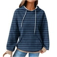thumbnail image 1 of Hooded Sweatshirt for Women Textured Waffle Drawstring Pullover Tops Color Contrast Striped Pullover Top with Pocket, 1 of 5