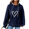 thumbnail image 1 of Hooded Sweatshirt for Womens Plus Size Trendy Fall Winter Casual Loose Long Sleeve Round Neck Drawstring Solid Color Tops Blouses,Blue,S, 1 of 3