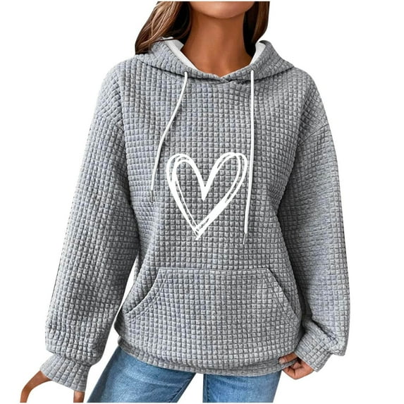 Hooded Sweatshirt for Womens Plus Size Trendy Fall Winter Casual Loose Long Sleeve Round Neck Drawstring Solid Color Tops Blouses,Gray 2,M
