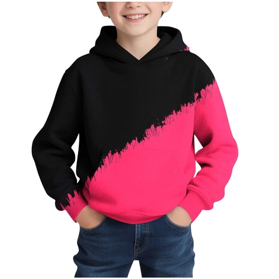 Hooded Sweatshirts For Boys Long Sleeve Print Pullover Tops Stylish Loose Casual Hoodies With Kanga Pocket (3-4 Years, Hot Pink)