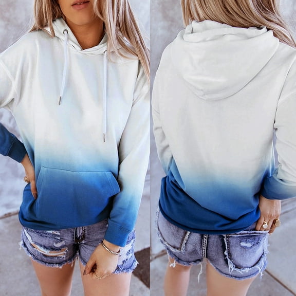Hooded Sweatshirts For Women Plus Size Fall Winter Trendy Tie Printed Gradient Pullover Long Sleeve Regular Fit Cozy Pullover Hoodies Tops White XL