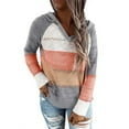 thumbnail image 1 of Hooded Sweatshirts For Women Trendy Casual Patchwork V-Neck Sweatshirts Long Sleeves Loose Fit Hooded Sweater Blouse Tops With Pockets Orange XXXL, 1 of 4