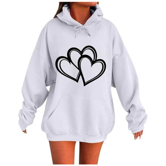 Hooded Sweatshirts for Womens Fall Fashion Hoodies Casual Loose Love Printed Outdoor Hoody Jackets Round Neck Long Sleeve Hoodie Pullover Winter Outwears with Pocket
