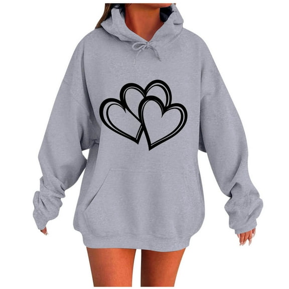 Hooded Sweatshirts for Womens Fall Fashion Hoodies Casual Loose Love Printed Outdoor Hoody Jackets Round Neck Long Sleeve Hoodie Pullover Winter Outwears with Pocket