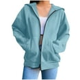 thumbnail image 1 of Hooded Sweatshirts Womens Oversized Hoodies Fleece Sweatshirts Long Sleeve Zipper-Neck Sweaters Pullover Fall Outfits with Pocket Solid Color Full Zip Up Jacket Trendy Travel Jacket, 1 of 6