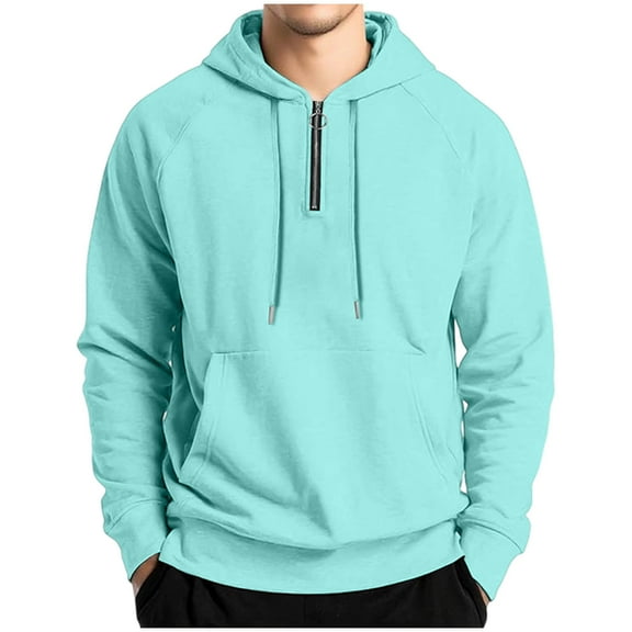 Hooded Sweatshirts for Men Solid Color Half Zipper Long Sleeved Drawstring Hooded Sweatshirt