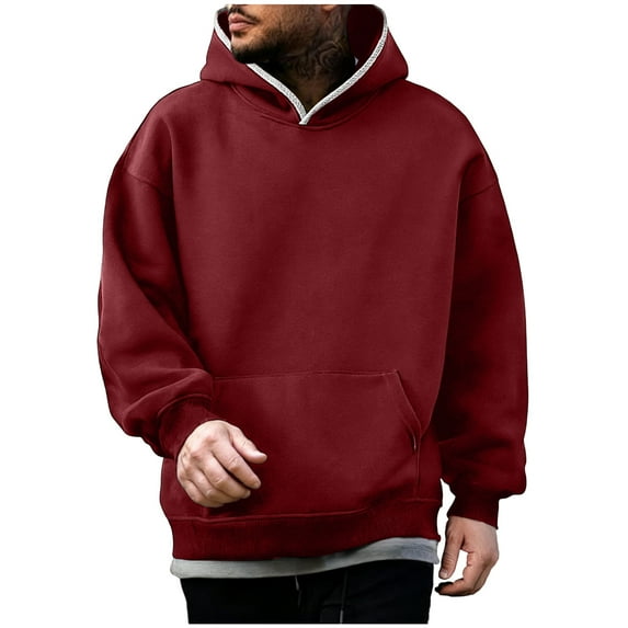 Hooded Sweatshirts for Men Solid Color Long Sleeve Hooded Pullover Hoodie Sweatshirt Pullover Top