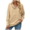 thumbnail image 1 of Hooded Sweatshirts for Women Button Collar Solid Color Casual Lightweight Pullover Loose Comfy Hoodies Tops with Pockets, 1 of 5