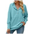 thumbnail image 1 of Hooded Sweatshirts for Women Button Collar Solid Color Casual Lightweight Pullover Loose Comfy Hoodies Tops with Pockets, 1 of 5