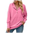 thumbnail image 1 of Hooded Sweatshirts for Women Button Collar Solid Color Casual Lightweight Pullover Loose Comfy Hoodies Tops with Pockets, 1 of 6