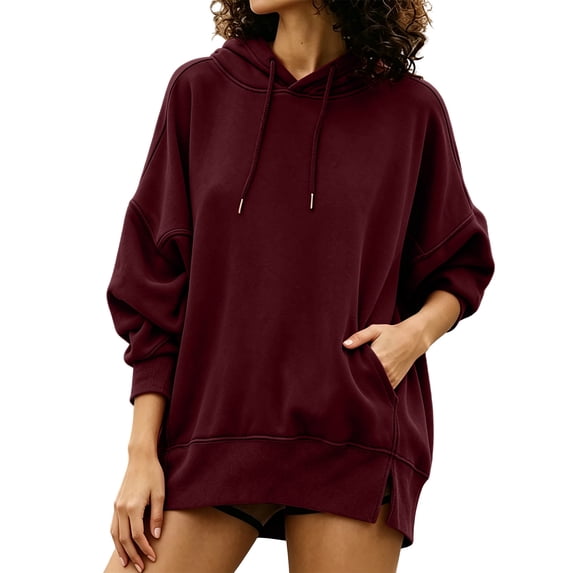 Hooded Sweatshirts for Women Drawstring Solid Color Long Sleeve Sweatshirt Casual Winter Fashion Pullover Sport Tops with Pockets