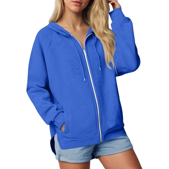 Hooded Sweatshirts for Women Long Sleeve Zipper Front Drawstring Pocket Sweatshirt with Hood Casual Winter Top