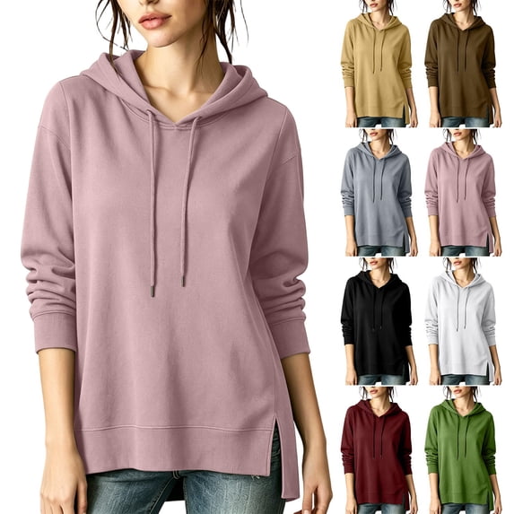 Hooded Sweatshirts for Women Solid Color Relaxed Fit Hoodie with Drawstring Daily Work Wear