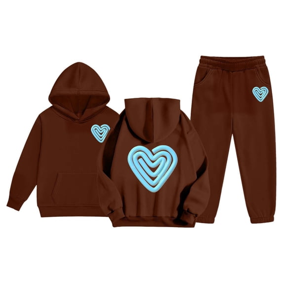 Hooded Sweatsuit Girls - Girls Casual Print Hoodie And Pants Fashionable Two Piece Outfit For Kids Comfortable Athleisure (Brown,4-5 Years)