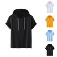 thumbnail image 1 of Hooded T Shirts for Man Summer Casual Lightweight Relaxed Fit Plain Tshirts with Hood and Drawstring Mens Tees, 1 of 5
