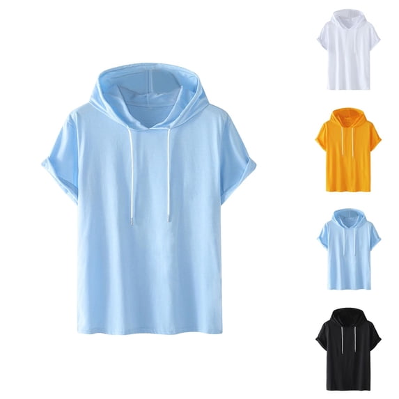 Hooded T Shirts for Man Summer Casual Lightweight Relaxed Fit Plain Tshirts with Hood and Drawstring Mens Tees