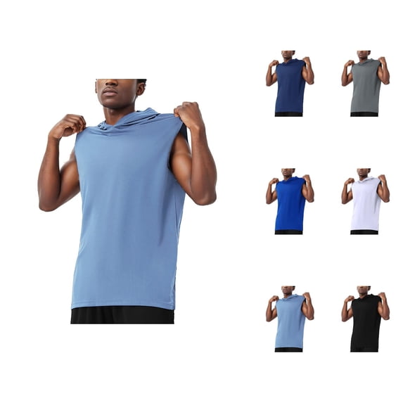 Hooded Tank Tops Men Lightweight Breathable Muscle Sleeveless Shirt with Hood Workout Gym Athletic Tanks