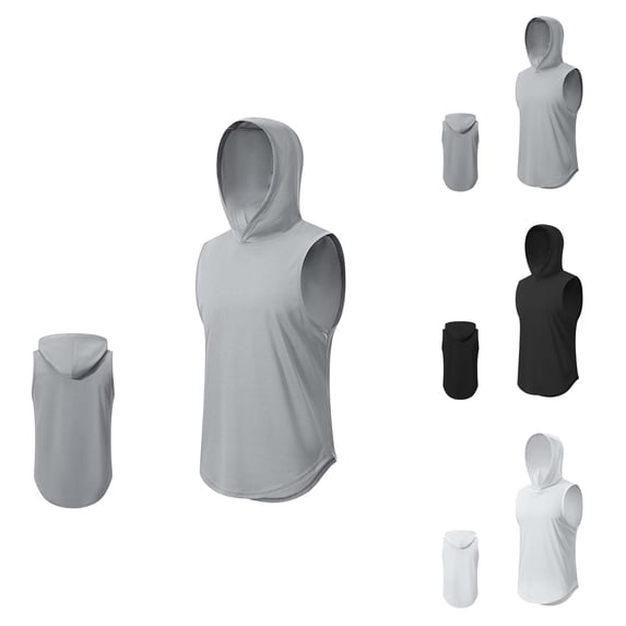 Hooded Tank Tops Men Lightweight Breathable Quick Drying Relaxed Fit Muscle Sleeveless Shirt Athletic Running Gym Tanks