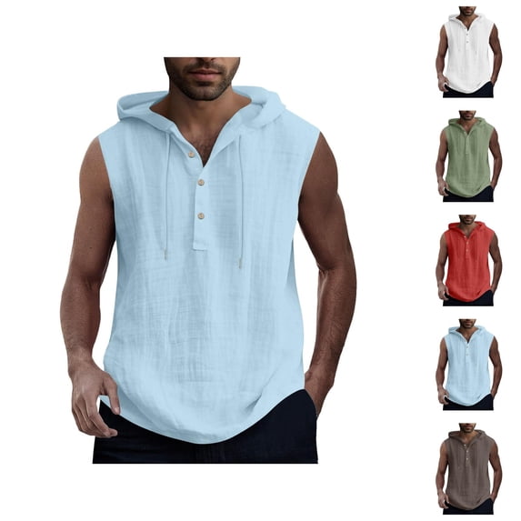 Hooded Tank Tops Men Lightweight Breathable Sleeveless Shirt Casual Athletic Workout Running Gym Tanks