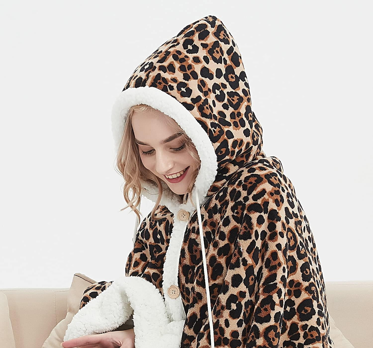 Hooded Throw Robe Wrap Plush Coral Fleece & Sherpa Wearable Blanket with 2 Pockets 51 x 71