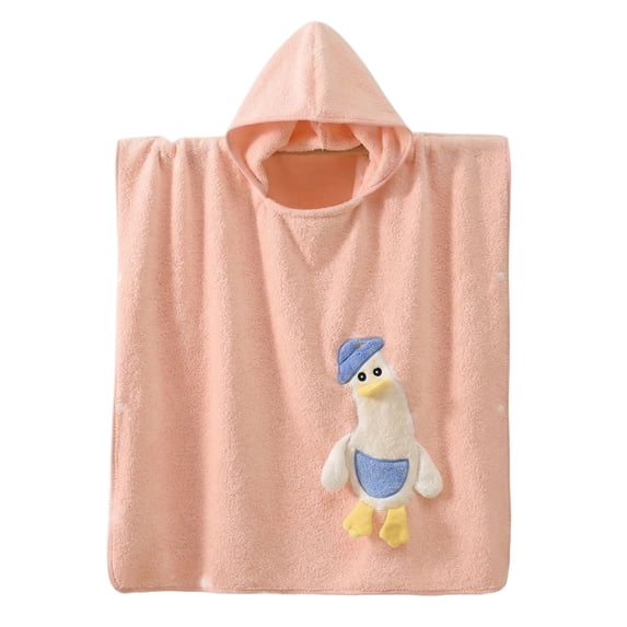 Hooded Towel Poncho Quick Dry Coral Fleece Bathrobe Super Soft Cotton Blend Absorbent Large Size Cartoon Goose Pattern for Beach Pool and Home Shower Use