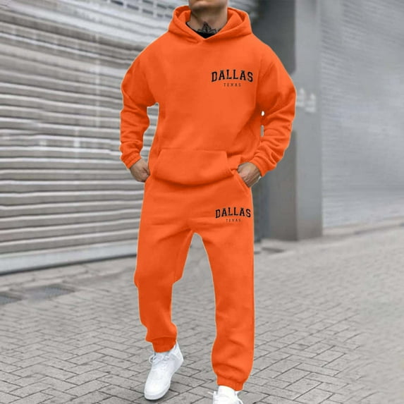 Hooded Tracksuit Loungewear Sweatsuit with Pockets Men's Tracksuit 2 Piece Hooded Athletic Sweatsuits Casual Running Jogging Sport Suit Sets (Orange, XXL)