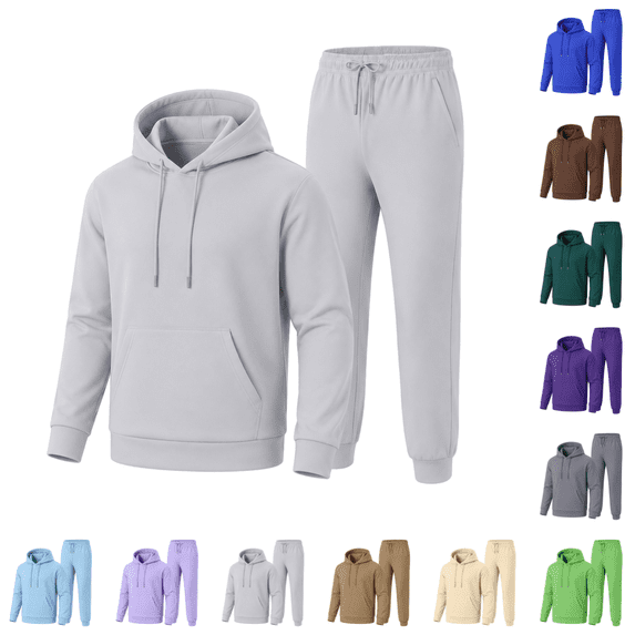 Hooded Tracksuit Men 2 Piece Hoodies and Joggers Set Fashion Sweatsuit Set Winter Comfortable Long Sleeve Hoodies and Sweatpants Light Gray M