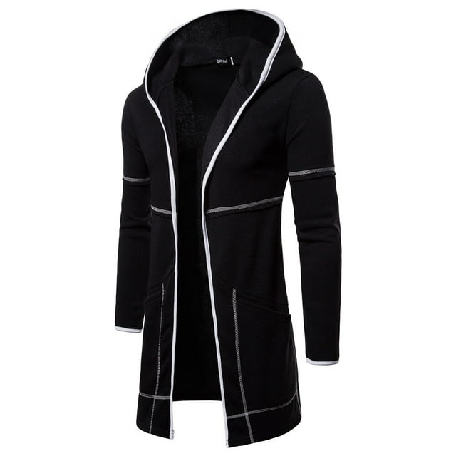 Hooded Trench Fashion Mens Blouse Long Cardigan Solid Jacket Outwear ...