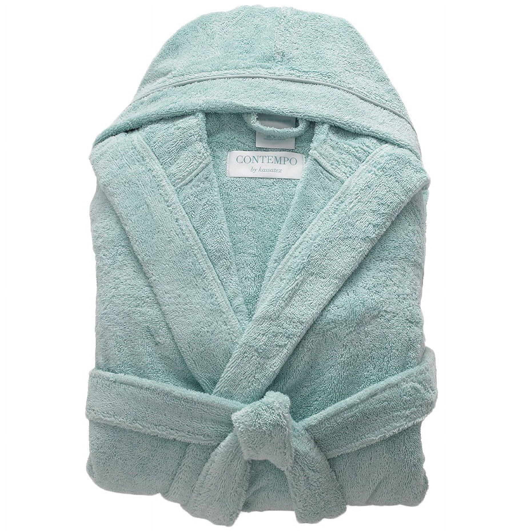 Ice Blue Turkish Cotton Hooded Mid-Calf Bathrobe