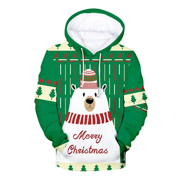 Hooded Ugly Christmas Sweater Unisex Novelty Xmas 3D Printed Sweatshirts Hoodies Holiday Santa Pullover with Pockets