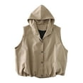 thumbnail image 1 of Hooded Vest for Women Loose Sleeveless Jacket Casual Cropped Jacket with Pockets Ruched Hem Oversized Button Down Lightweight Khaki M, 1 of 9