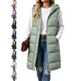 thumbnail image 1 of Hooded Vest for Women Mid Length Zip Front Snap Button Cozy Everyday Vest, 1 of 9