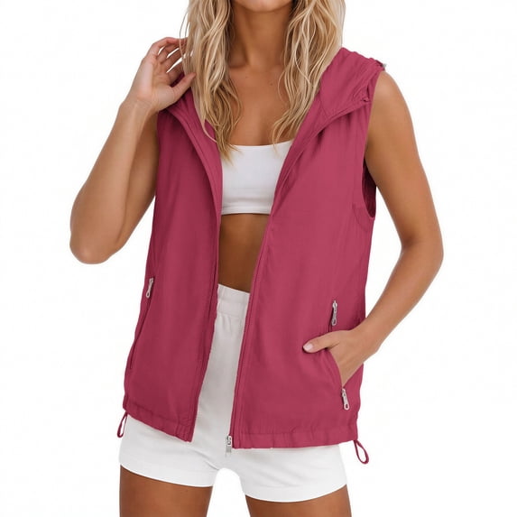 Hooded Vest for Women Sleeveless Zip up Lightweight Breathable Shirts with Pocket, Flattering Fit Layering Vest QURATI
