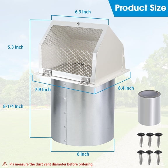 Hooded Wall Vent with Screen and Damper,Dryer Vent Cover Outside 6" Vent Cover Exterior Wall Vent Hood Exhaust Vent Cover for Range Hood/Kitchen/Outdoor Dryer Ventilation,External Extractor Wall Vent