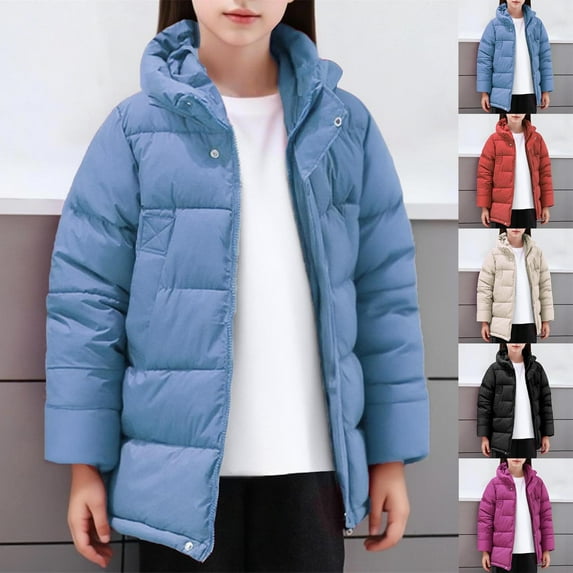 Hooded Warm Jacket for Kids Boys Girls with Pockets Unisex Toddler Children 3-12Years Solid Color Long Sleeve Coat Warm Winter Outerwear Hot Pink