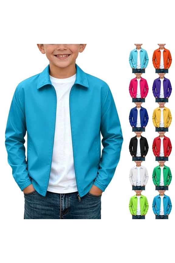 Hooded Windbreaker Jacket for Boys Girls, Solid Color Lightweight Summer Spring Full Zip Coat, Casual Outdoor Softshell Outerwear