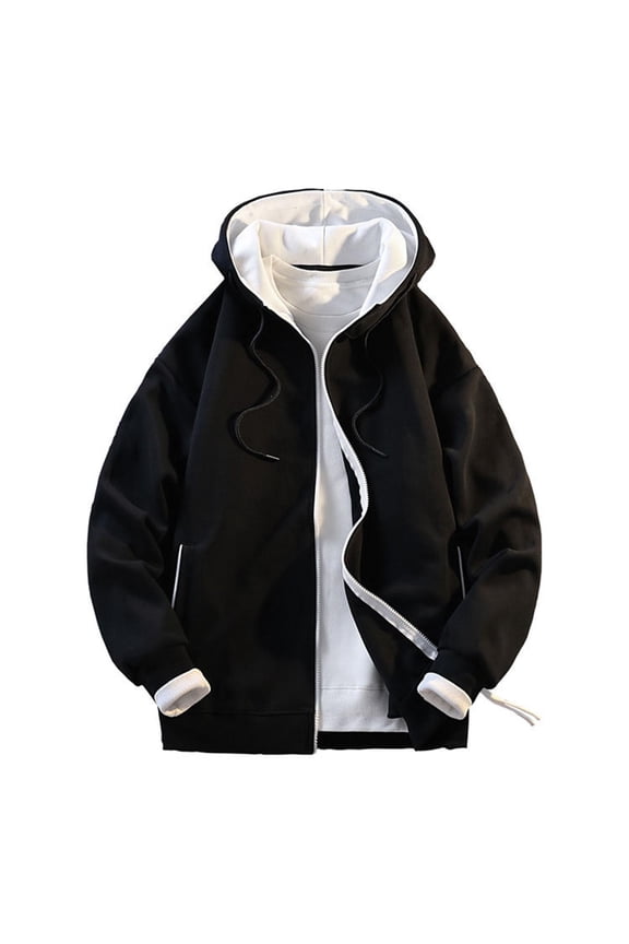 Hooded Zip Jacket Men Y2K Aesthetic Oversized Hoodie Korean Fashion Oversized Retro Color Block Sweatshirt Streetwear