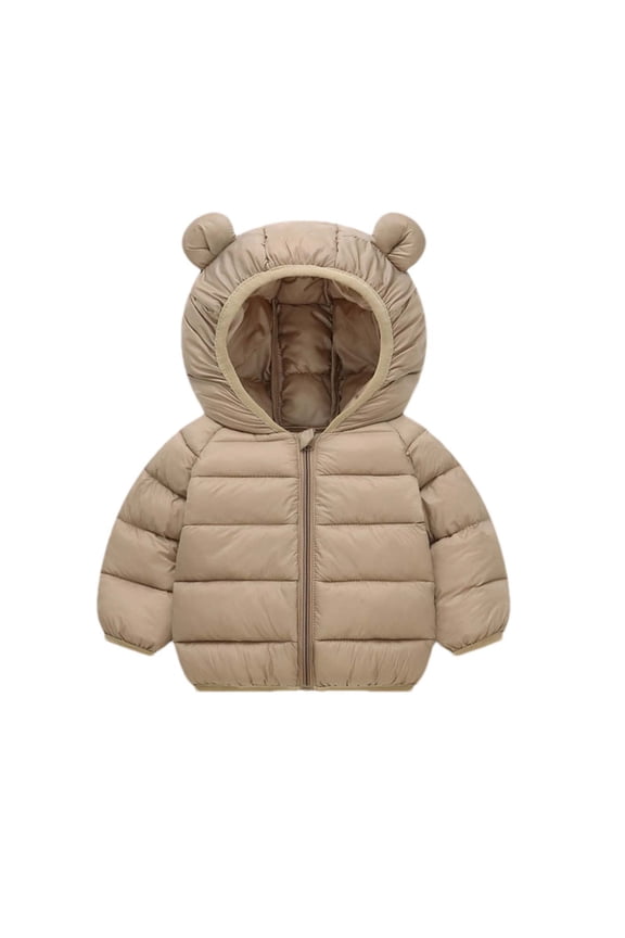 Hooded Zip Jacket for Toddler Kids Boys Girls Winter Solid Color Padded Jacket Hooded Zip Jacket Coat