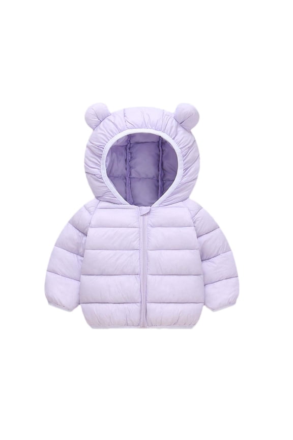 Hooded Zip Jacket for Toddler Kids Boys Girls Winter Solid Color Padded Jacket Hooded Zip Jacket Coat
