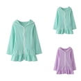 thumbnail image 1 of Hooded Zip-Up Swim Cover Up for Girls – Long Sleeve Absorbent Beach Dress with Ruffle Trim, Cute Kimono-Style Bathing Suit Coverup for Toddlers & Kids, 1 of 9