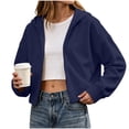 thumbnail image 1 of Hooded Zip Women Cropped Jackets Long Sleeve Sweatshirt with Pocket,Drop Shoulder Casual Fall Winter Daily Home Outdoor Wear,Blue,L, 1 of 9
