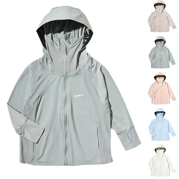 Hooded Zipper Jackets for Boys and Girls Ice Silk Solid Color Long Sleeved Pocket Thin Breathable And To Sunscreen Jacket