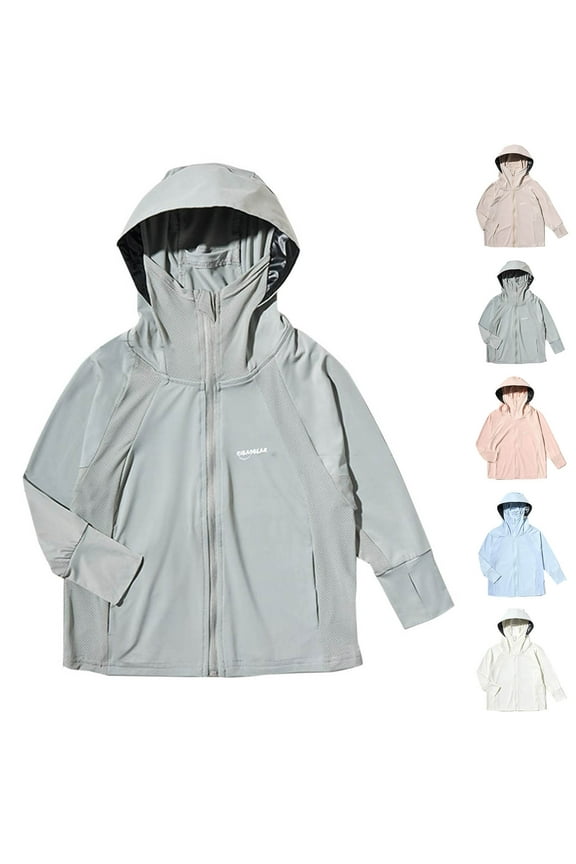 Hooded Zipper Jackets for Boys and Girls Ice Silk Solid Color Long Sleeved Pocket Thin Breathable And To Sunscreen Jacket