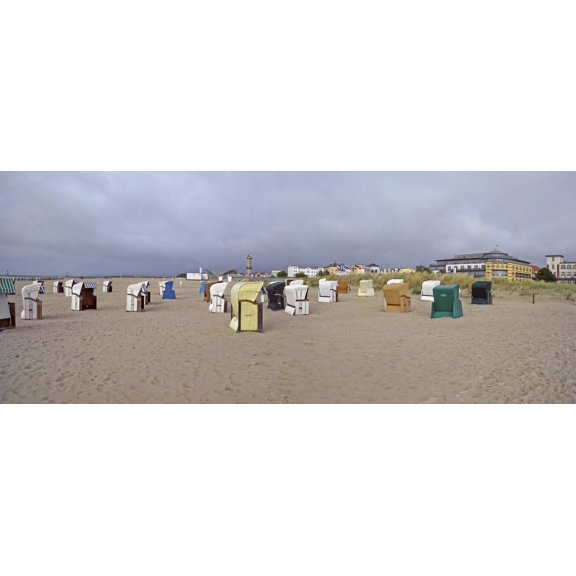 Hooded beach chairs on the beach Warnemunde Beach Warnemunde Rostock Germany Canvas Art - Panoramic Images (27 x 9)