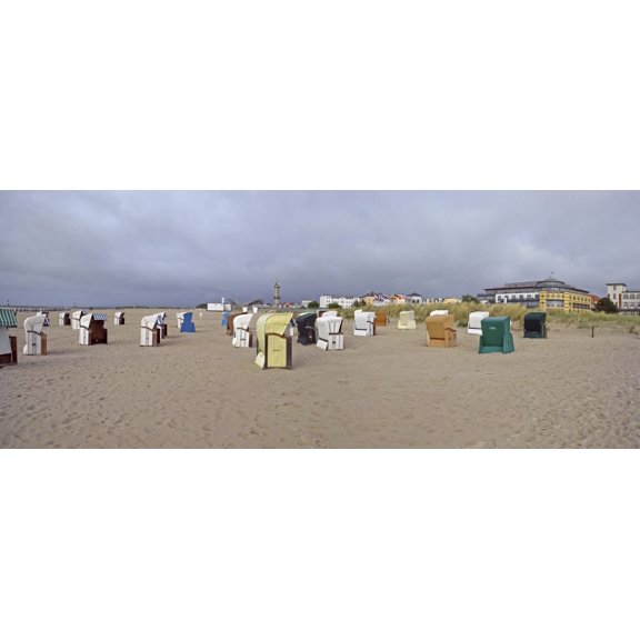 Hooded beach chairs on the beach Warnemunde Beach Warnemunde Rostock Germany Canvas Art - Panoramic Images (36 x 12)